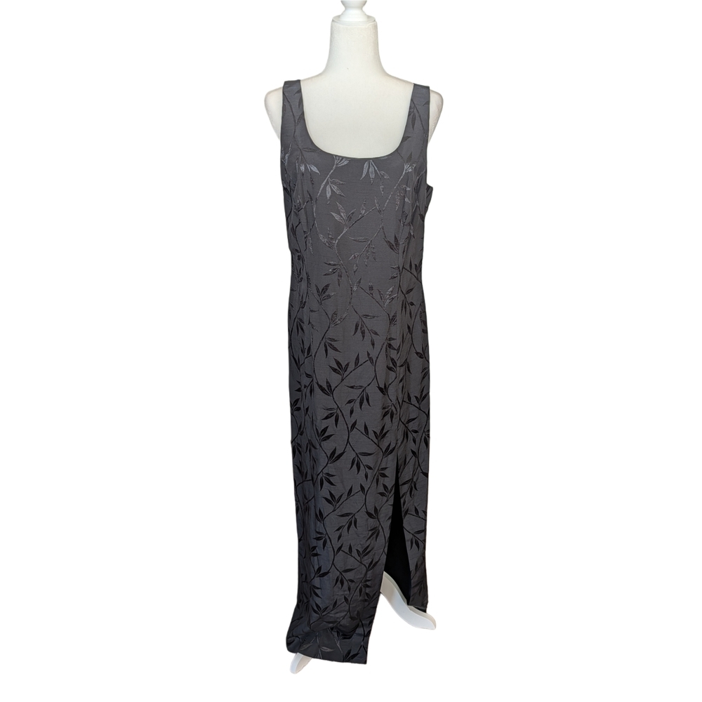 J.R. Nites by Caliendo Vintage Black Leaf Design Evening Maxi Dress Size 12